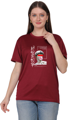 TRADIBALAJI Graphic Print Women Round Neck Maroon T-Shirt