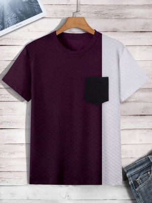 TANNU FAB Self Design Men Boat Neck Purple T-Shirt