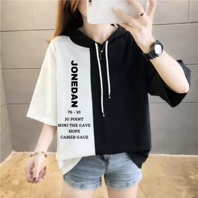 Clothina Typography Women Hooded Neck Black T-Shirt