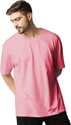 LWEXS Solid Men Round Neck Pink T-Shirt