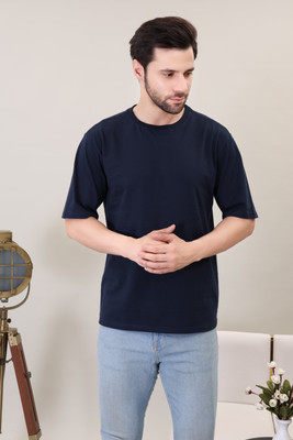 MEGAKART Solid Men Round Neck Dark Blue T-Shirt