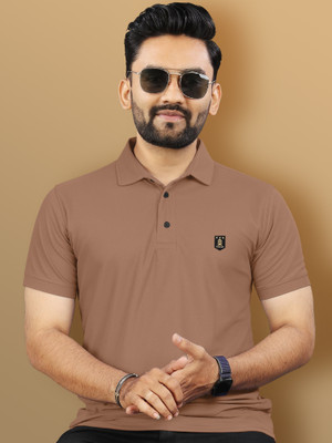VeBNoR Solid Men Polo Neck Brown T-Shirt