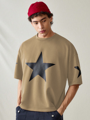 Moda Rapido Printed Men Round Neck Beige T-Shirt