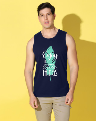 WOOSTRO Printed Men Round Neck Navy Blue T-Shirt