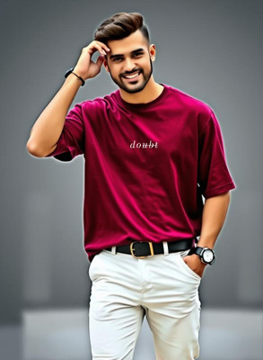 UrGear Printed Men Round Neck Maroon T-Shirt