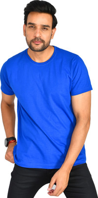 Burundi Blu Solid Men Round Neck Blue T-Shirt