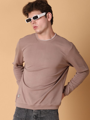 V-MART Self Design Men Round Neck Beige T-Shirt