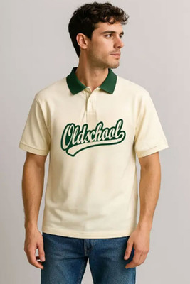 CULISH Printed Men Polo Neck Beige T-Shirt