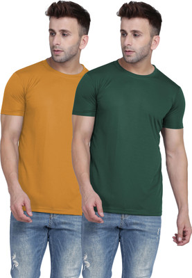 TQH Solid Men Round Neck Yellow, Green T-Shirt