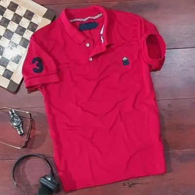 Bliss Bell Solid Men Polo Neck Maroon T-Shirt