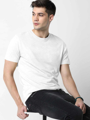FIONAA TRENDZ Solid Men Round Neck White T-Shirt