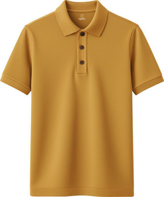 HypeDrip Solid Men Polo Neck Yellow T-Shirt