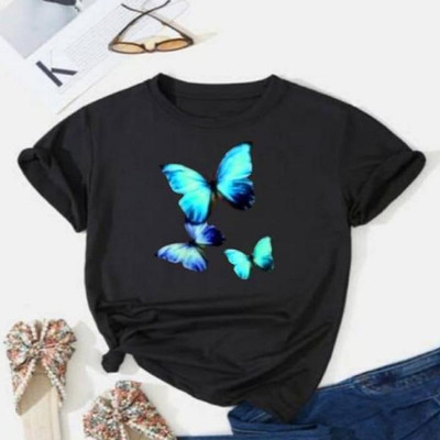 EJIS Printed Women Round Neck Black T-Shirt