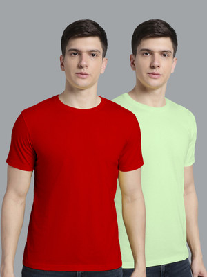 FBAR Solid Men Round Neck Red, Green T-Shirt