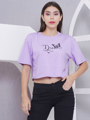 Puella Printed Women Round Neck Purple T-Shirt
