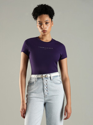 TOMMY HILFIGER Solid Women Round Neck Purple T-Shirt
