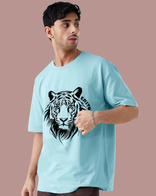ENITOR Graphic Print Men Round Neck Light Blue, Black T-Shirt