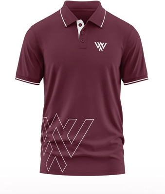 Warriorworld Solid Men Polo Neck Maroon T-Shirt