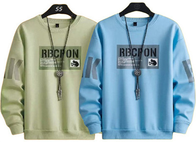 Majexic Printed Men Round Neck Light Green, Dark Blue T-Shirt