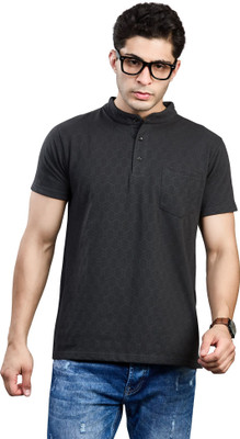 BE POSITIVE Solid Men Henley Neck Grey T-Shirt
