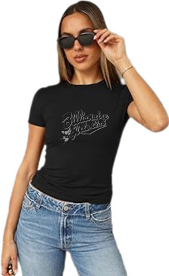 JEXY N JINI Printed, Graphic Print, Typography, Cartoon Women Round Neck Black T-Shirt