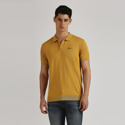 Pepe Jeans Solid Men Polo Neck Yellow T-Shirt