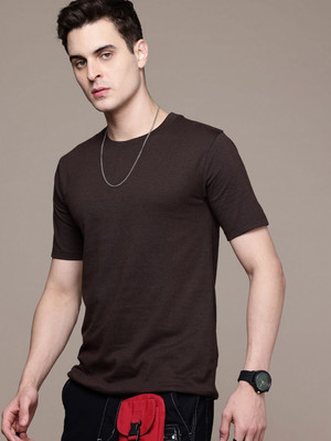 Moda Rapido Solid Men Round Neck Brown T-Shirt