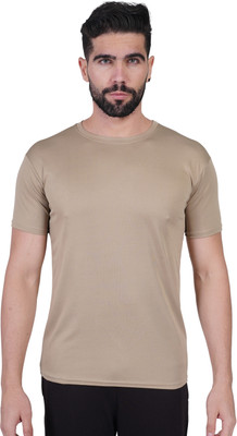 Decent Look Solid Men Round Neck Brown T-Shirt