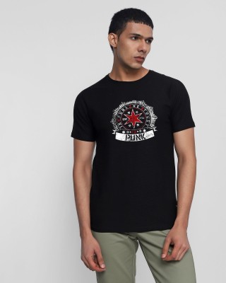 ELEGANT FOX Printed, Typography Men Round Neck Black T-Shirt