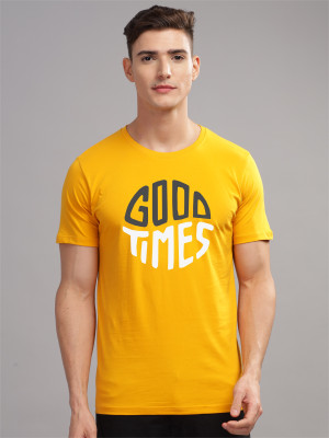 ADRO Printed Men Round Neck Yellow T-Shirt