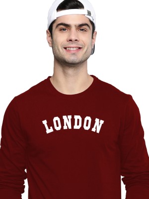 London Crew Typography Men Round Neck Maroon T-Shirt