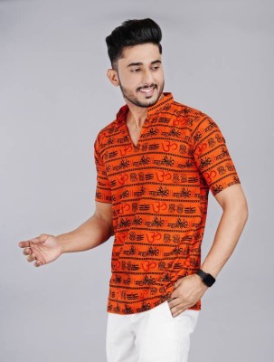 RAV CREATION Men Printed Ethnic Dress Kurta(Orange)