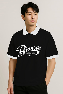 CULISH Printed Men Polo Neck Black T-Shirt