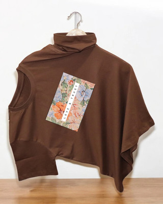 Droplet Printed Men Round Neck Brown T-Shirt