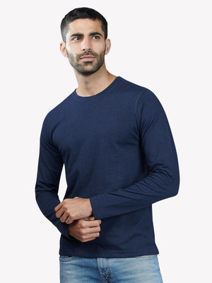 OrrganicChics Solid Men Round Neck Navy Blue T-Shirt