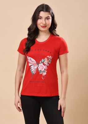 METRONAUT Printed Women Round Neck Red T-Shirt