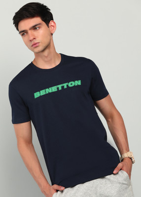 United Colors of Benetton Printed Men Round Neck Dark Blue T-Shirt