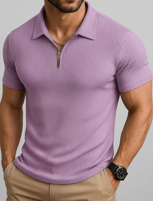 TAZO Solid Men Polo Neck Purple T-Shirt