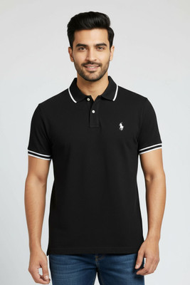 Wisetie Printed Men Polo Neck Black T-Shirt