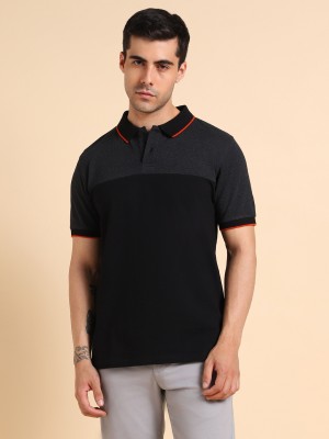 Dennis Lingo Self Design Men Polo Neck Black T-Shirt