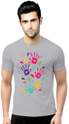 LV CARE Printed Men Round Neck Grey T-Shirt