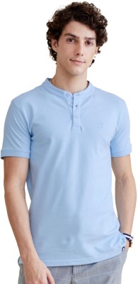 The Souled Store Solid Men Polo Neck Light Blue T-Shirt