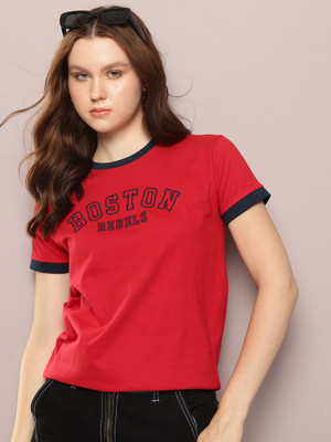 DILLINGER Printed Women Round Neck Red T-Shirt