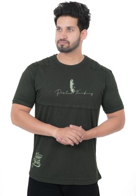 E-MAX Printed Men Round Neck Green T-Shirt