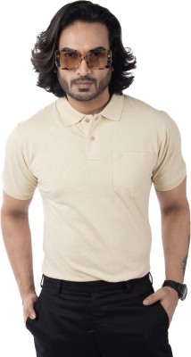 Vital Solid Men Polo Neck Beige T-Shirt