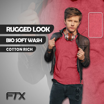 FTX Solid Men V Neck Maroon T-Shirt