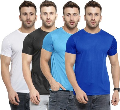 TQH Solid Men Round Neck Light Blue, White, Blue, Black T-Shirt