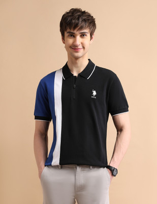 U.S. POLO ASSN. Colorblock Men Polo Neck Black T-Shirt