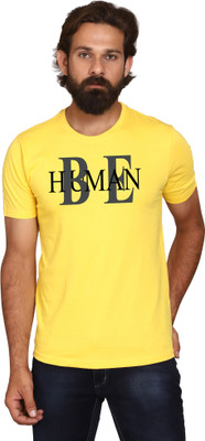 AODACH Printed Men Round Neck Yellow T-Shirt