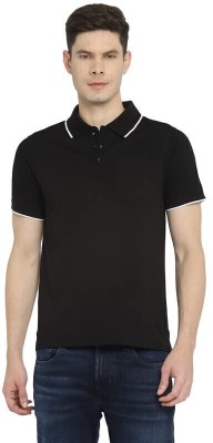 Croon Solid Men Polo Neck Black T-Shirt
